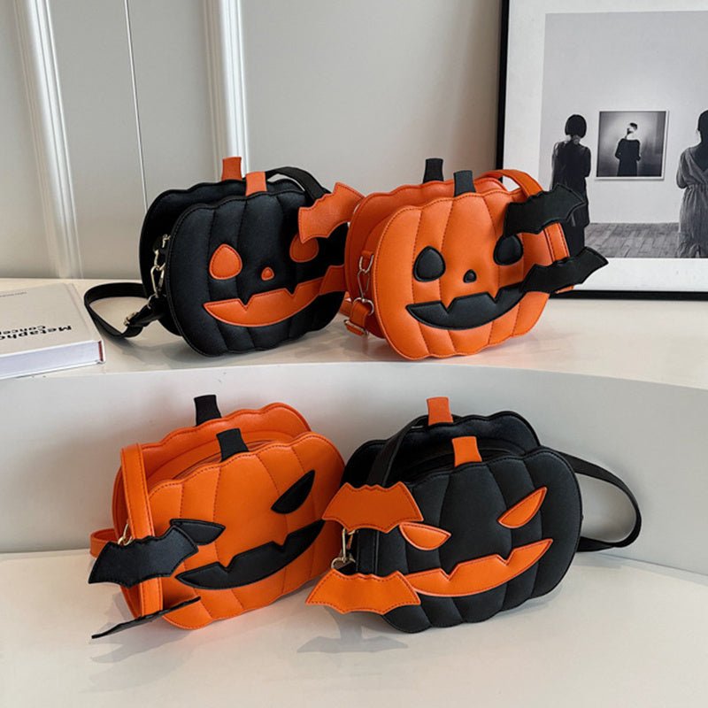 2023 Halloween Bags Funny Pumpkin Cartoon Shoulder Crossbody Bag With Bat Personalized Creative Female Bag - drollido