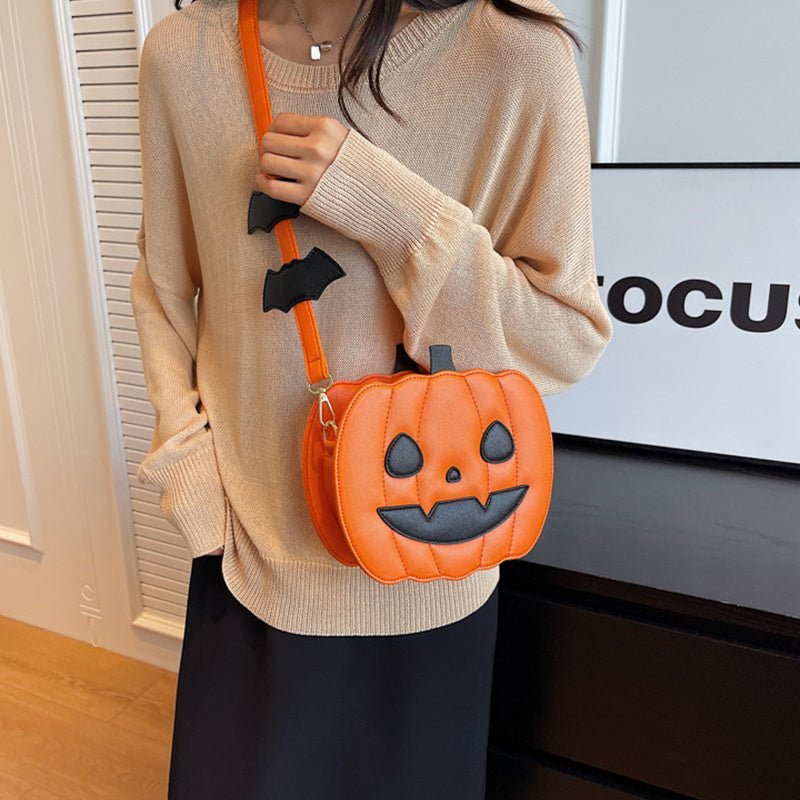 2023 Halloween Bags Funny Pumpkin Cartoon Shoulder Crossbody Bag With Bat Personalized Creative Female Bag - drollido