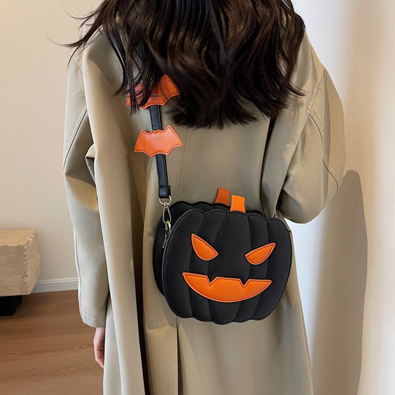 2023 Halloween Bags Funny Pumpkin Cartoon Shoulder Crossbody Bag With Bat Personalized Creative Female Bag - drollido