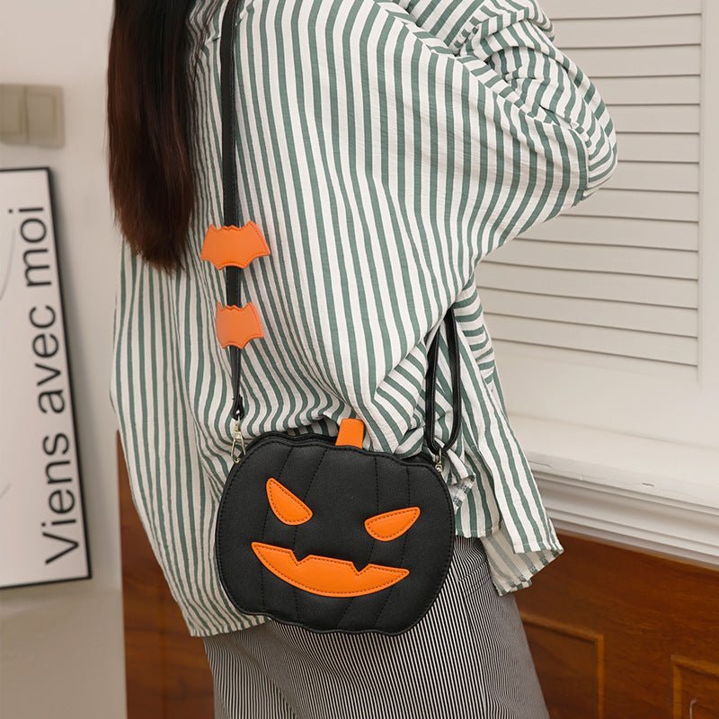 2023 Halloween Bags Funny Pumpkin Cartoon Shoulder Crossbody Bag With Bat Personalized Creative Female Bag - drollido