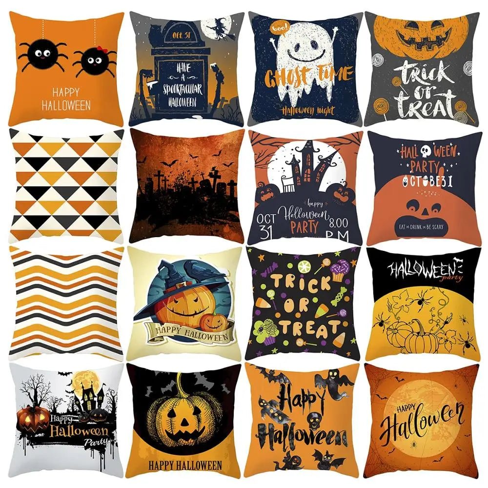 2025 Halloween Cushion Cover Halloween Decoration for Home Ghost Pumpkin Bat Pillowcase Horror Trick Or Treat Party Supplies - drollido