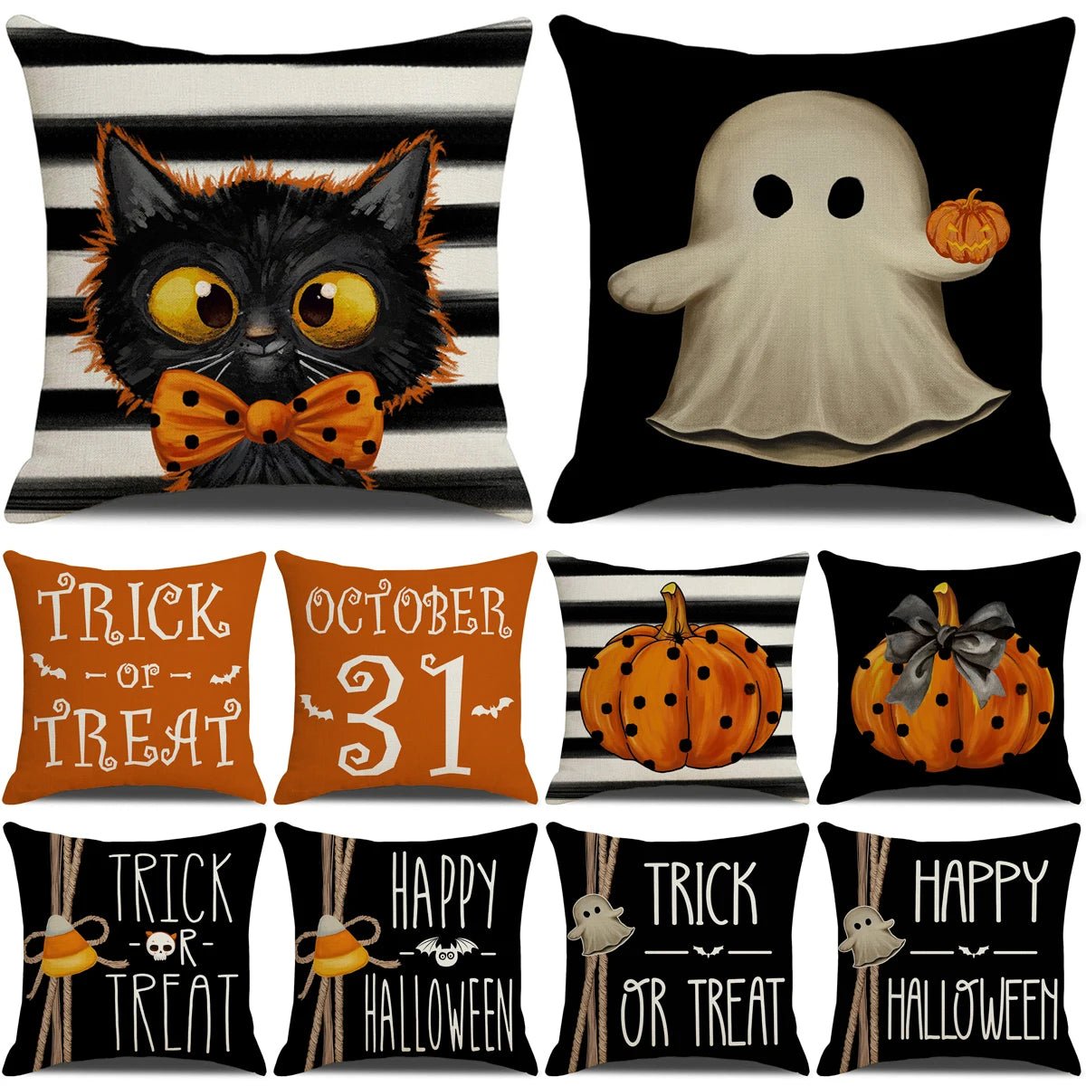 2025 Halloween Cushion Cover Halloween Decoration for Home Ghost Pumpkin Bat Pillowcase Horror Trick Or Treat Party Supplies - drollido