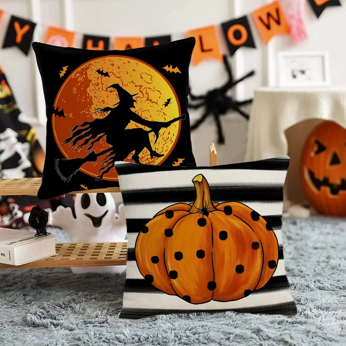 2025 Halloween Cushion Cover Halloween Decoration for Home Ghost Pumpkin Bat Pillowcase Horror Trick Or Treat Party Supplies - drollido