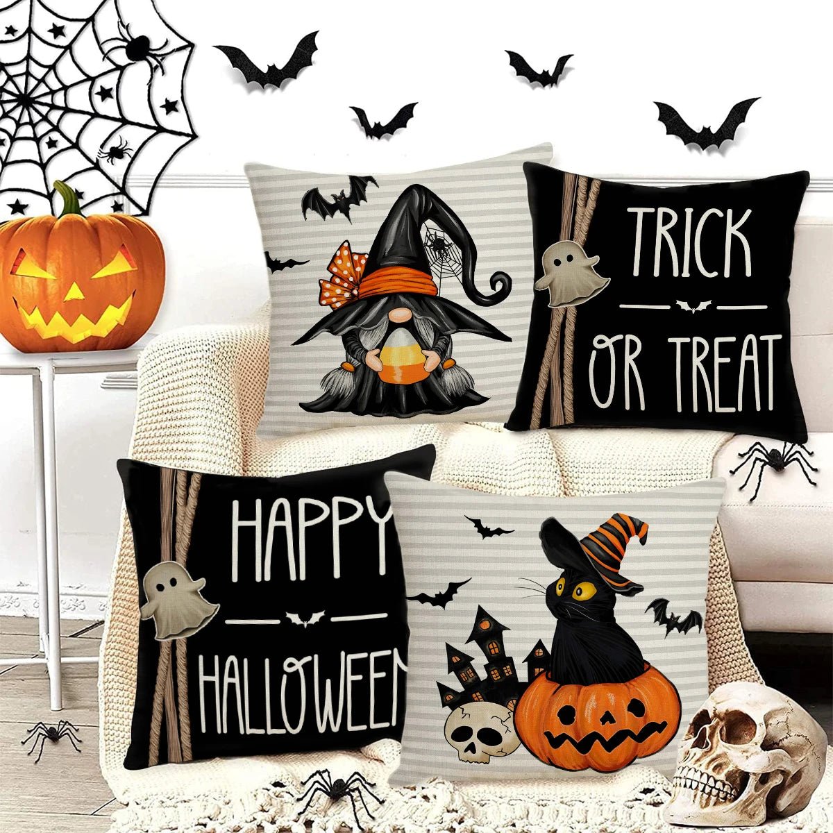 2025 Halloween Cushion Cover Halloween Decoration for Home Ghost Pumpkin Bat Pillowcase Horror Trick Or Treat Party Supplies - drollido