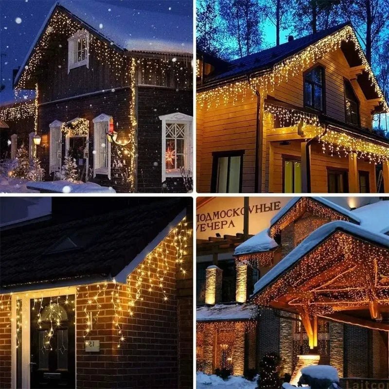 2025 LED Icicle String Lights EU Plug Garland Droop Light Pathway Wedding Garden Street Outdoor Christmas Halloween Decoration - drollido