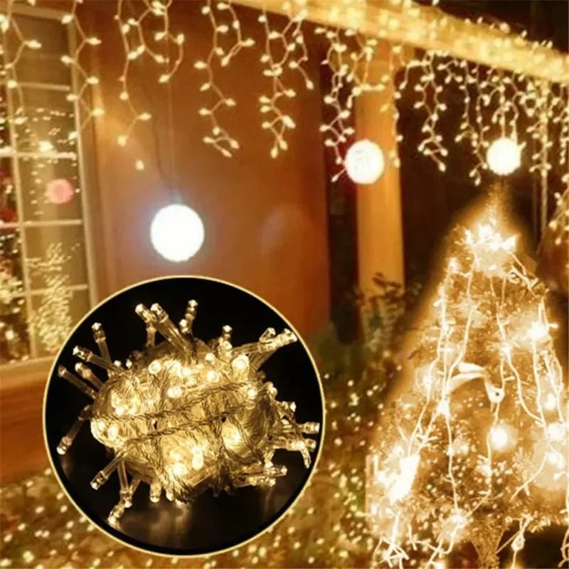 2025 LED Icicle String Lights EU Plug Garland Droop Light Pathway Wedding Garden Street Outdoor Christmas Halloween Decoration - drollido