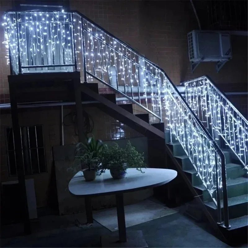 2025 LED Icicle String Lights EU Plug Garland Droop Light Pathway Wedding Garden Street Outdoor Christmas Halloween Decoration - drollido