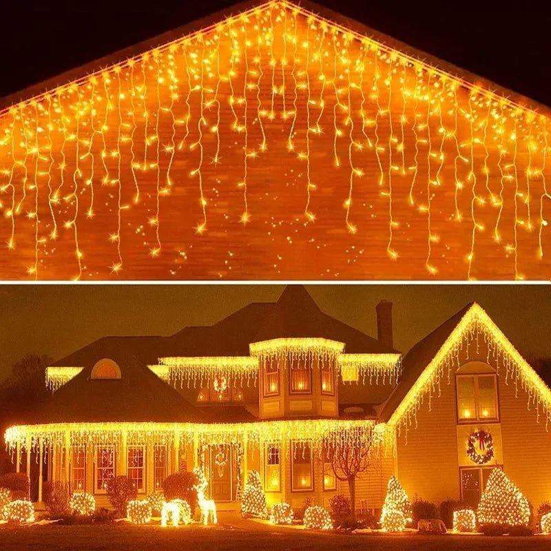 2025 LED Icicle String Lights EU Plug Garland Droop Light Pathway Wedding Garden Street Outdoor Christmas Halloween Decoration - drollido