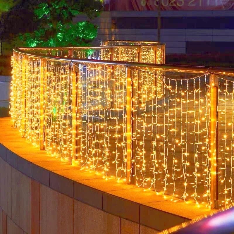 2025 LED Icicle String Lights EU Plug Garland Droop Light Pathway Wedding Garden Street Outdoor Christmas Halloween Decoration - drollido