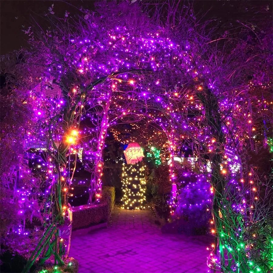 20M 50M 100M Orange and Purple Halloween Garland Fairy Lights Outdoor Halloween String Lights For Tree Garden Patio Decor - drollido