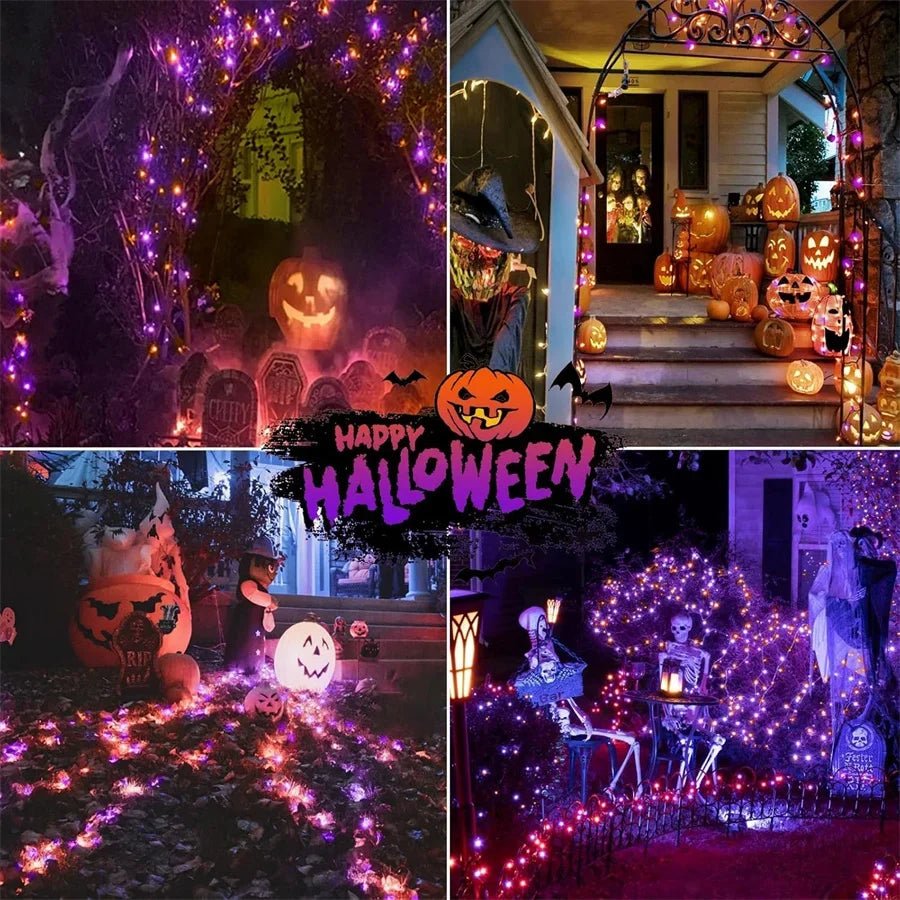 20M 50M 100M Orange and Purple Halloween Garland Fairy Lights Outdoor Halloween String Lights For Tree Garden Patio Decor - drollido