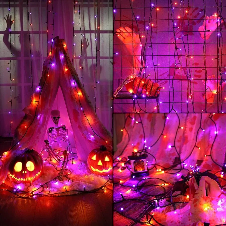 20M 50M 100M Orange and Purple Halloween Garland Fairy Lights Outdoor Halloween String Lights For Tree Garden Patio Decor - drollido