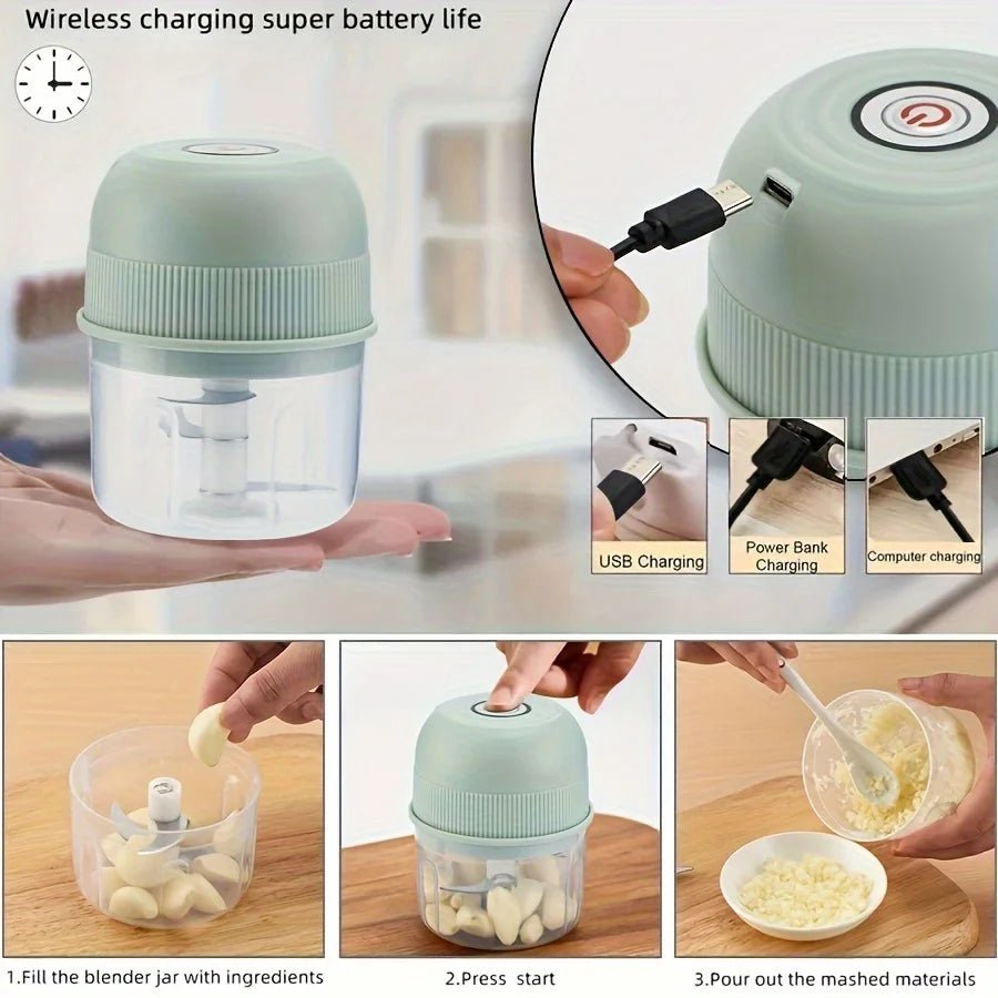 250ml Electric Mini Garlic Chopper USB Meat Grinder Garlic Crusher Sturdy Ginger and Vegetable Crusher with Safety Switch, - drollido