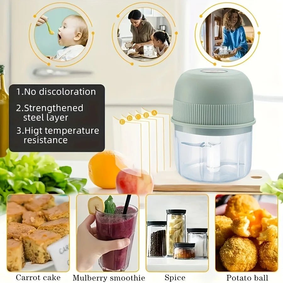 250ml Electric Mini Garlic Chopper USB Meat Grinder Garlic Crusher Sturdy Ginger and Vegetable Crusher with Safety Switch, - drollido
