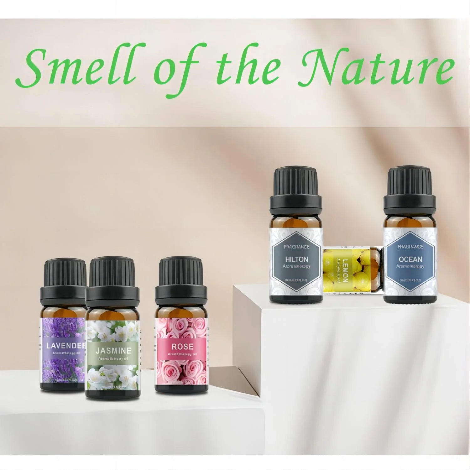 500ML Aromatherapy Oil Diffuser, Aroma Diffuser with 6 Bottle 10ML Essential Oil Set (Lavender/Rose/Jasmine/Lemon/Hilton/Ocean) - drollido