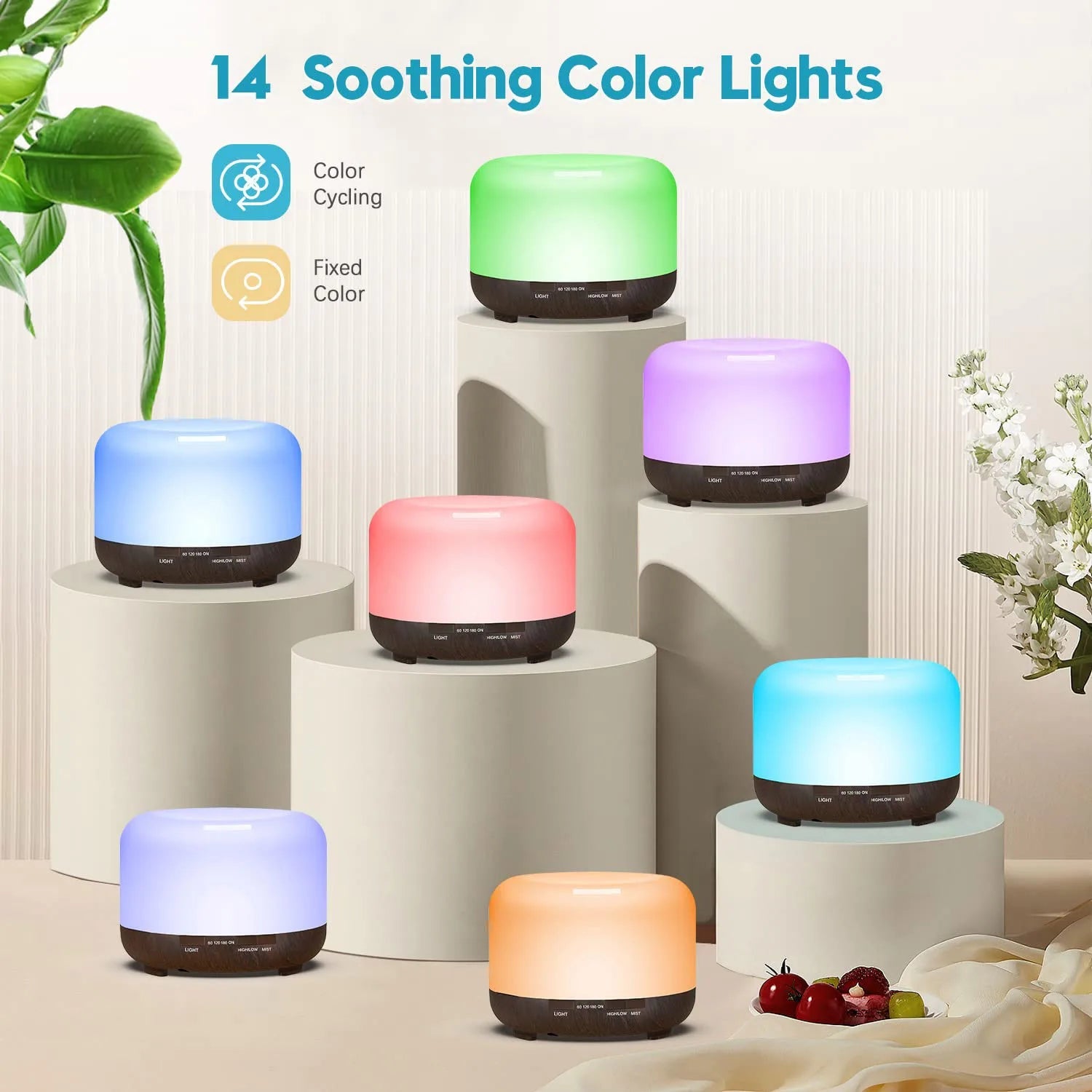 500ML Aromatherapy Oil Diffuser, Aroma Diffuser with 6 Bottle 10ML Essential Oil Set (Lavender/Rose/Jasmine/Lemon/Hilton/Ocean) - drollido