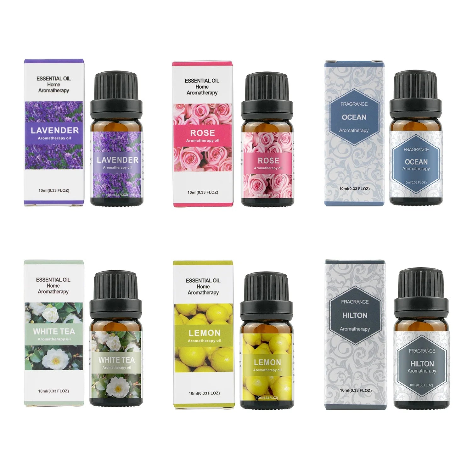 500ML Aromatherapy Oil Diffuser, Aroma Diffuser with 6 Bottle 10ML Essential Oil Set (Lavender/Rose/Jasmine/Lemon/Hilton/Ocean) - drollido