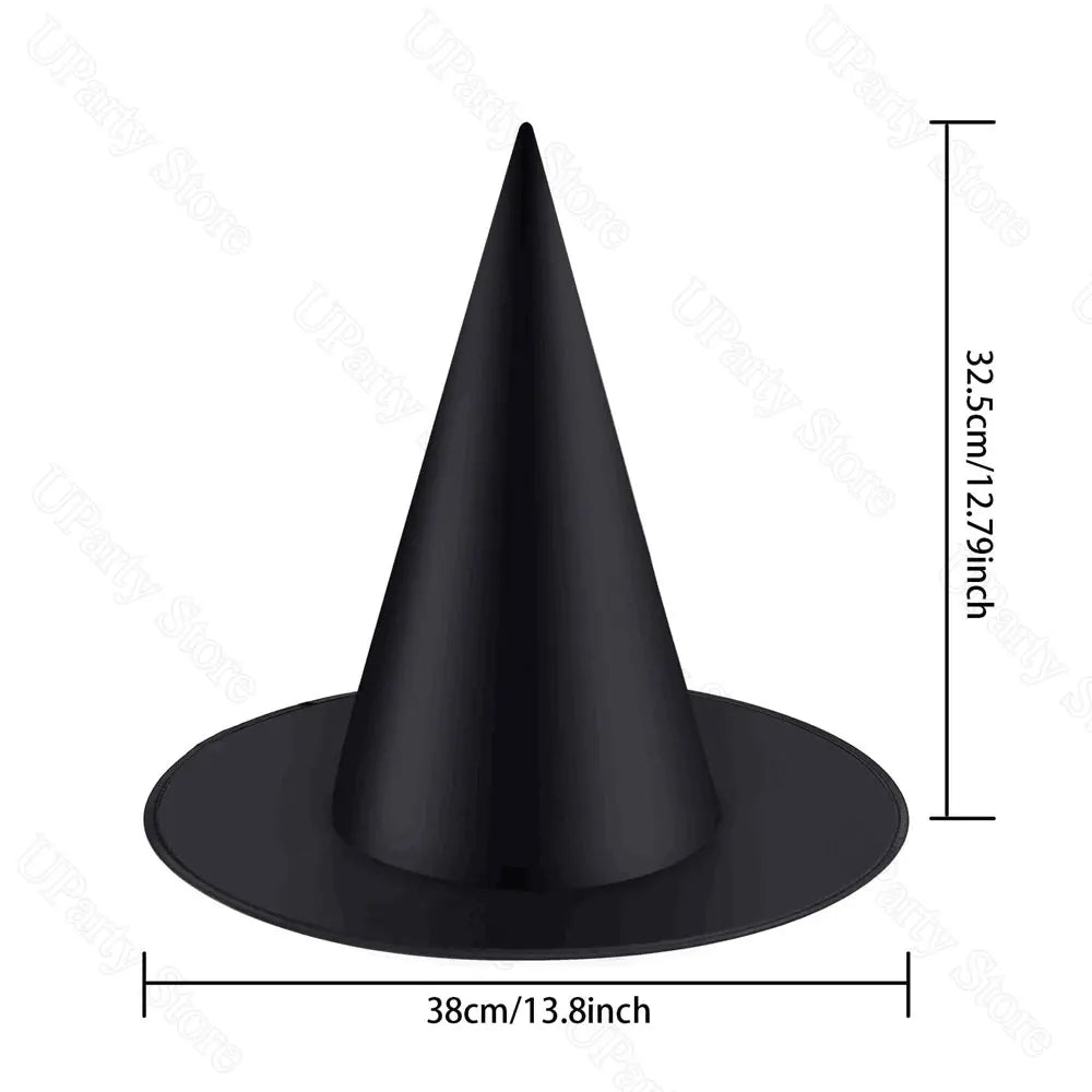 6/12Pcs Halloween Black Witches Hats with Rope Hanging Wizard Hats Bulk for Home Outdoor Porch Halloween Decoration Party Favor - drollido