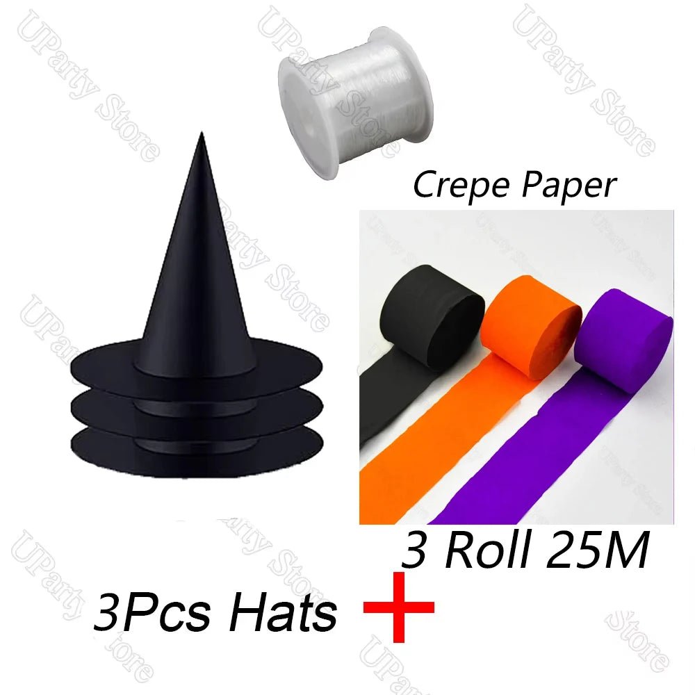 6/12Pcs Halloween Black Witches Hats with Rope Hanging Wizard Hats Bulk for Home Outdoor Porch Halloween Decoration Party Favor - drollido