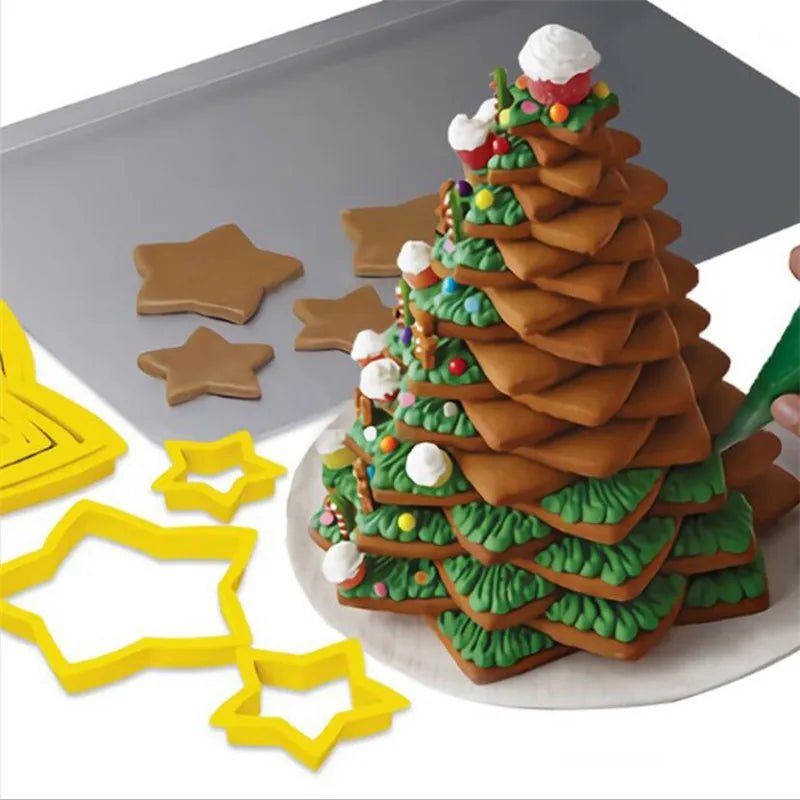 6Pcs/set Christmas Tree Cookie Cutter Stars Heart Flower Fondant Cake Biscuit Cutter Mold 3D Cake Decorating Tools Baking Moulds - drollido