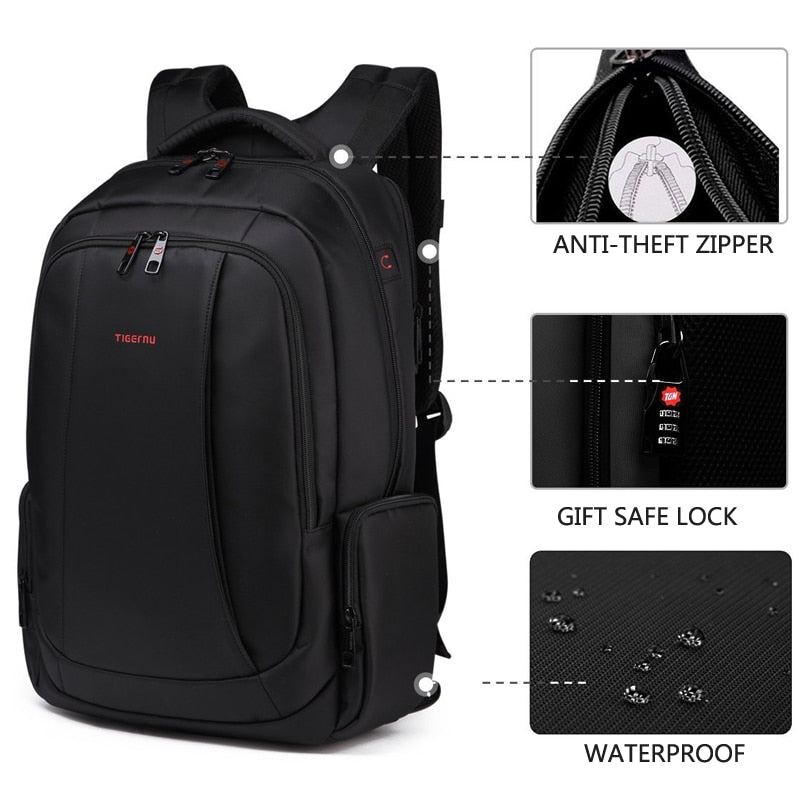 Anti - Theft Solid Unisex Travel Laptop Backpack with USB - drollido