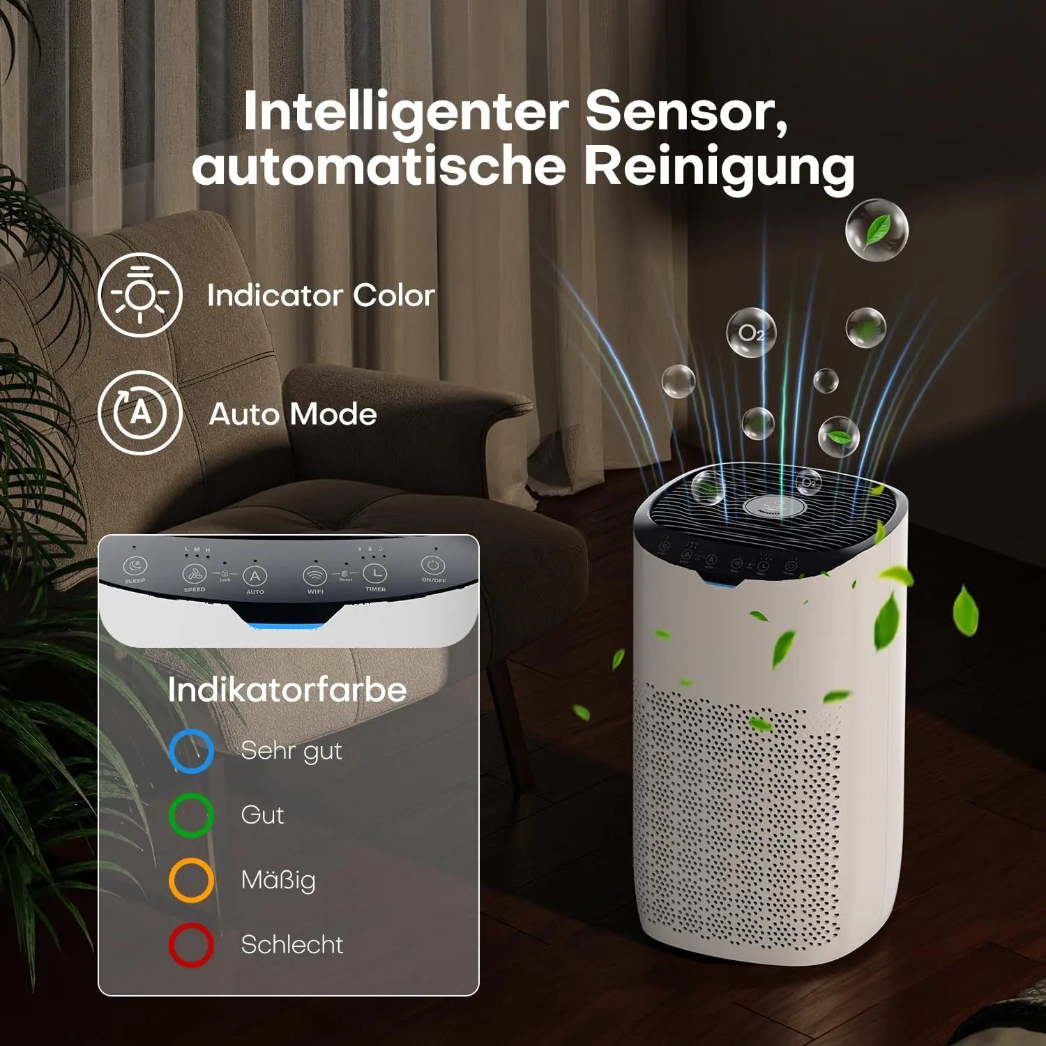 AROEVE Air Purifier App Voice Control Wifi 300 m³/h, for Rooms 80 - 120㎡,Fragrance, Auto Mode, Prevents Pollen, Dust and Pet Hair - drollido