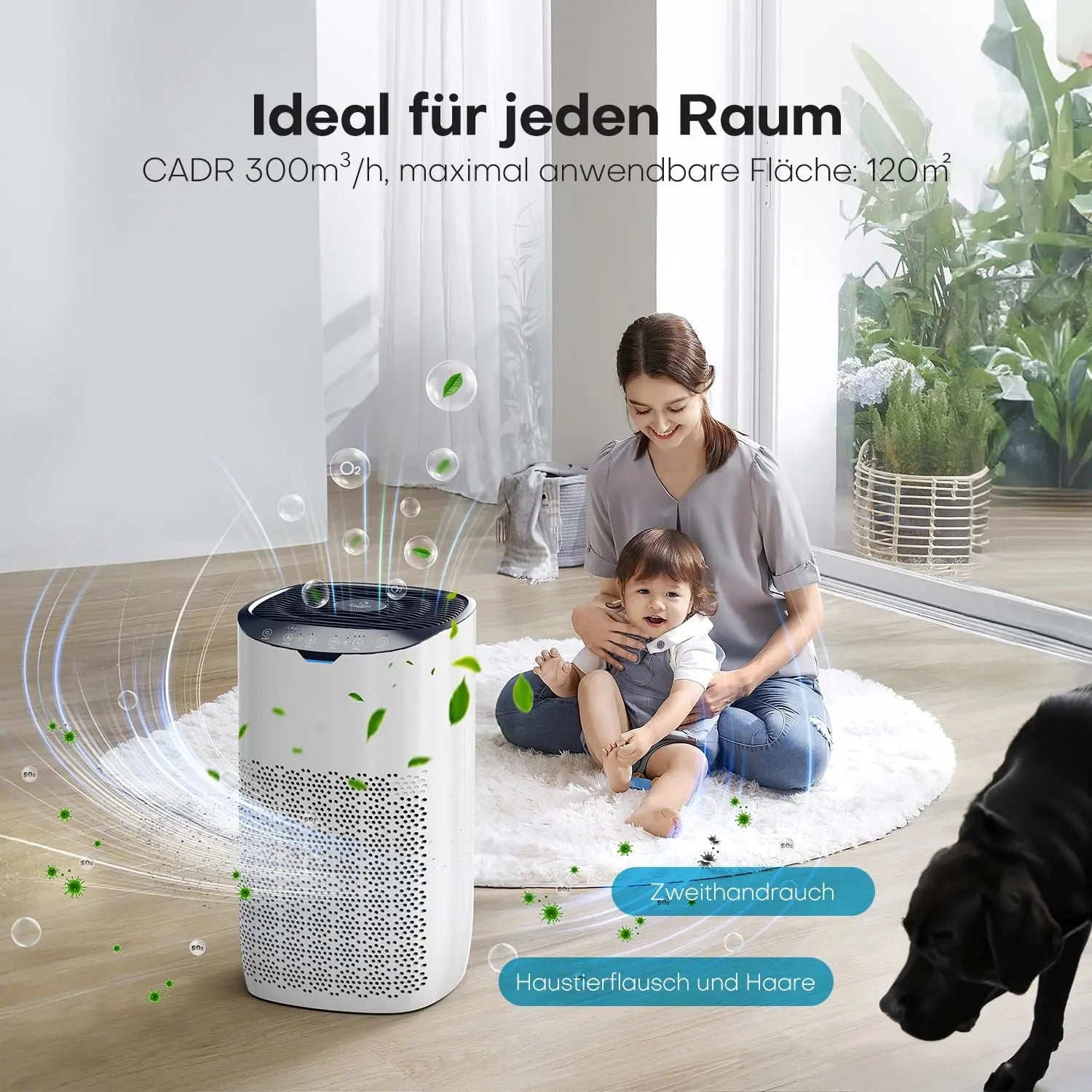 AROEVE Air Purifier App Voice Control Wifi 300 m³/h, for Rooms 80 - 120㎡,Fragrance, Auto Mode, Prevents Pollen, Dust and Pet Hair - drollido
