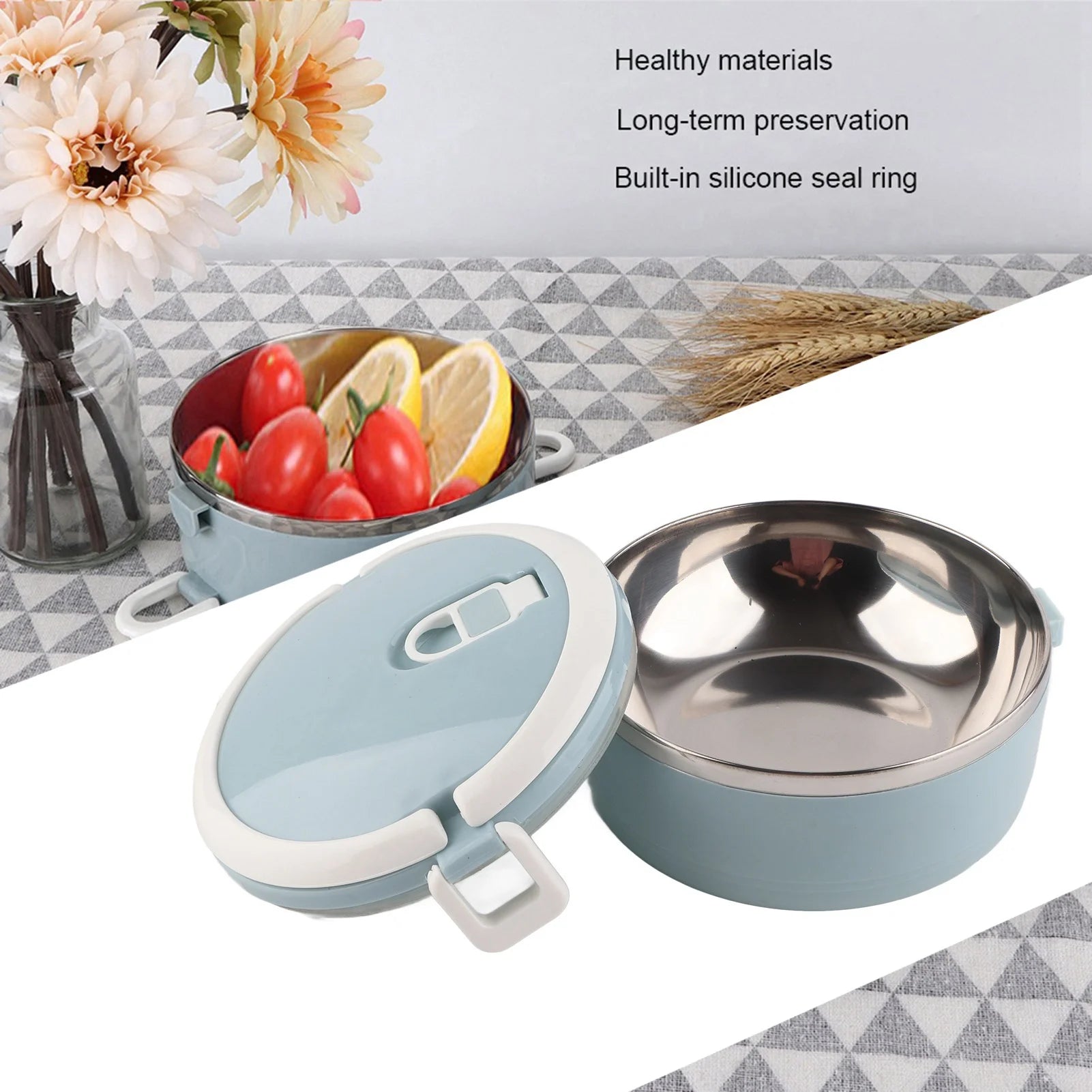 Bento Box Food Container Lunch Box Stainless Steel Lunch Box Portable Stainless Steel Blue Rice Noddles Lunch Box Food Container - drollido