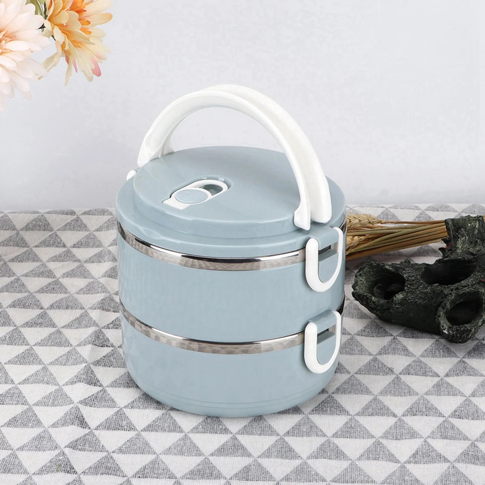 Bento Box Food Container Lunch Box Stainless Steel Lunch Box Portable Stainless Steel Blue Rice Noddles Lunch Box Food Container - drollido