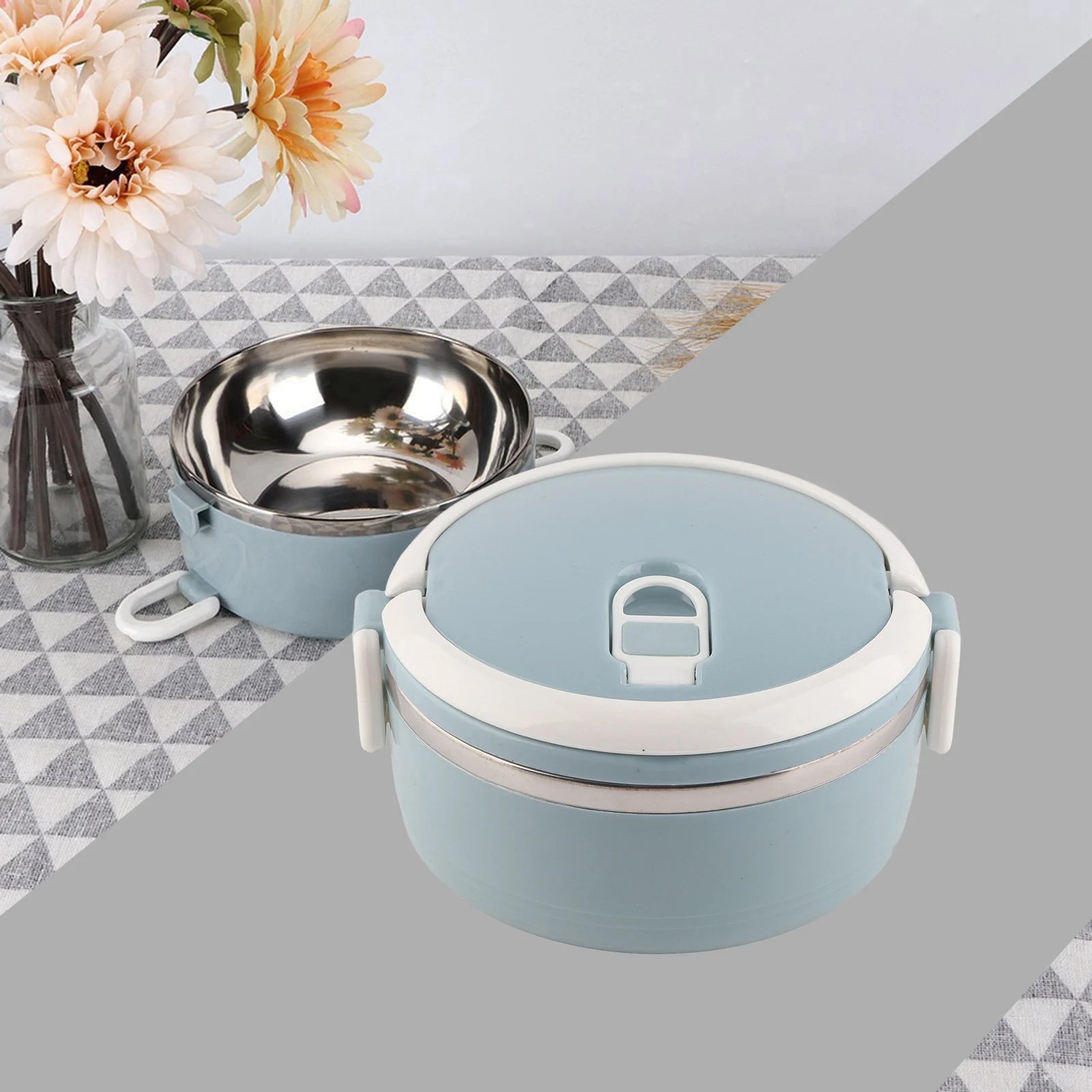 Bento Box Food Container Lunch Box Stainless Steel Lunch Box Portable Stainless Steel Blue Rice Noddles Lunch Box Food Container - drollido