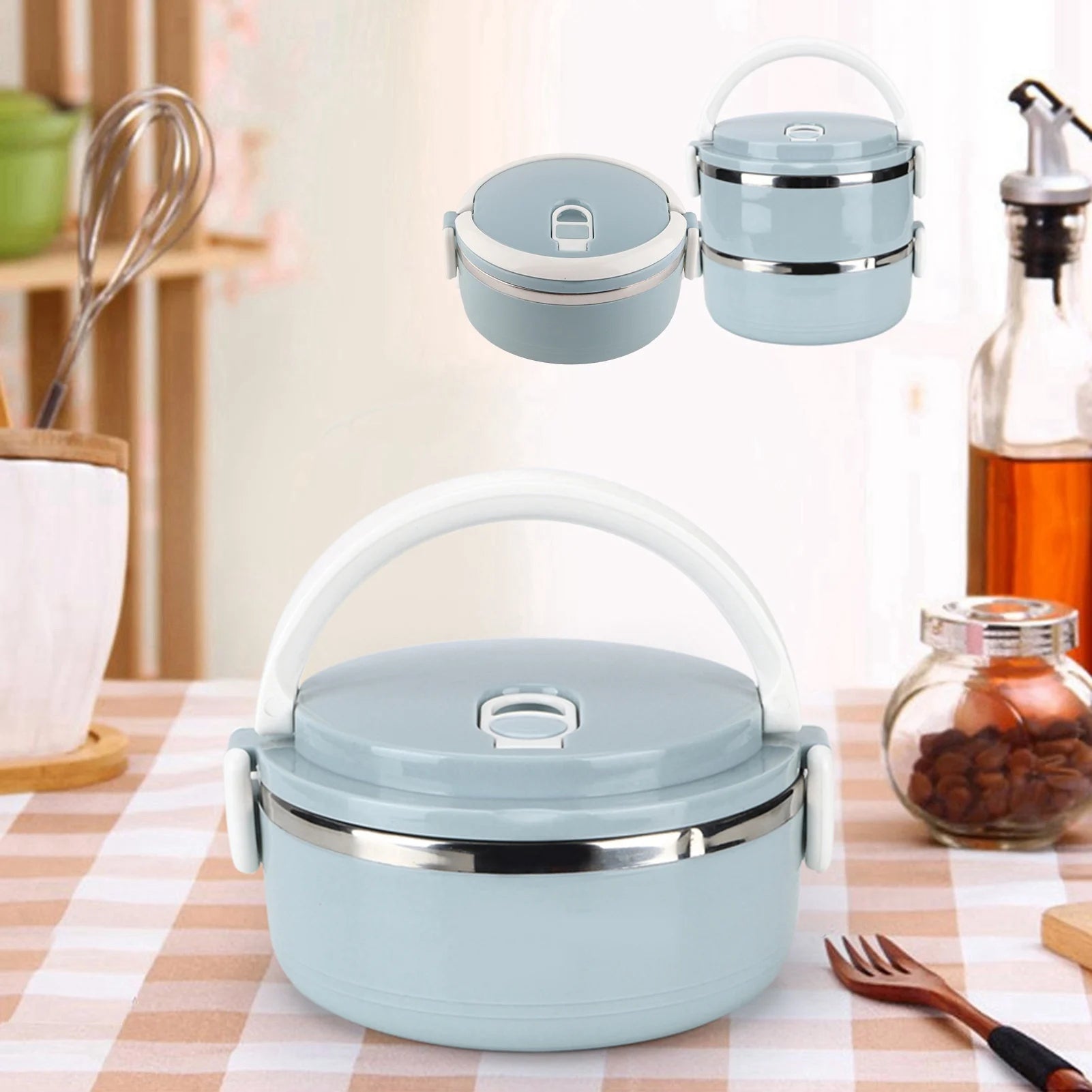 Bento Box Food Container Lunch Box Stainless Steel Lunch Box Portable Stainless Steel Blue Rice Noddles Lunch Box Food Container - drollido