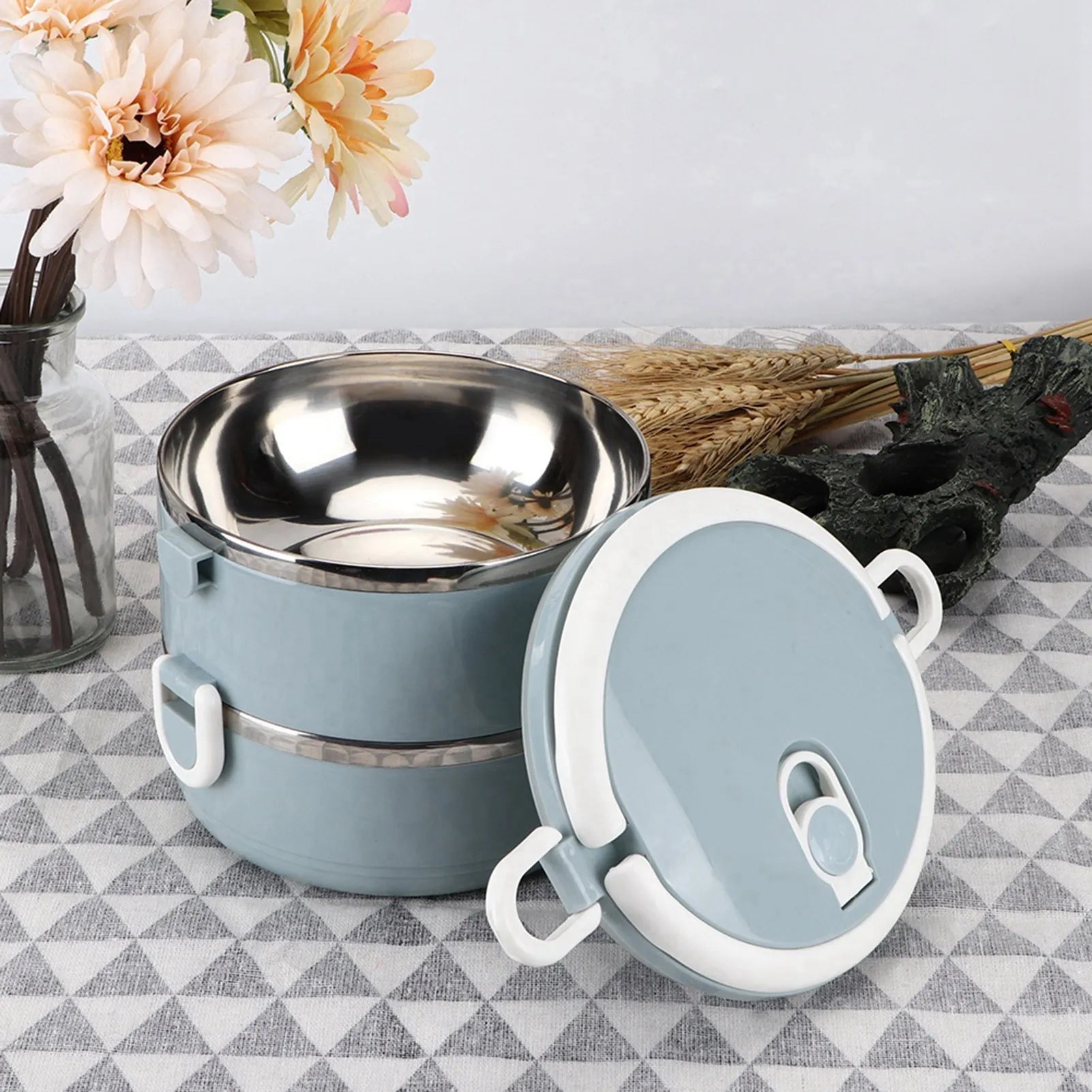 Bento Box Food Container Lunch Box Stainless Steel Lunch Box Portable Stainless Steel Blue Rice Noddles Lunch Box Food Container - drollido