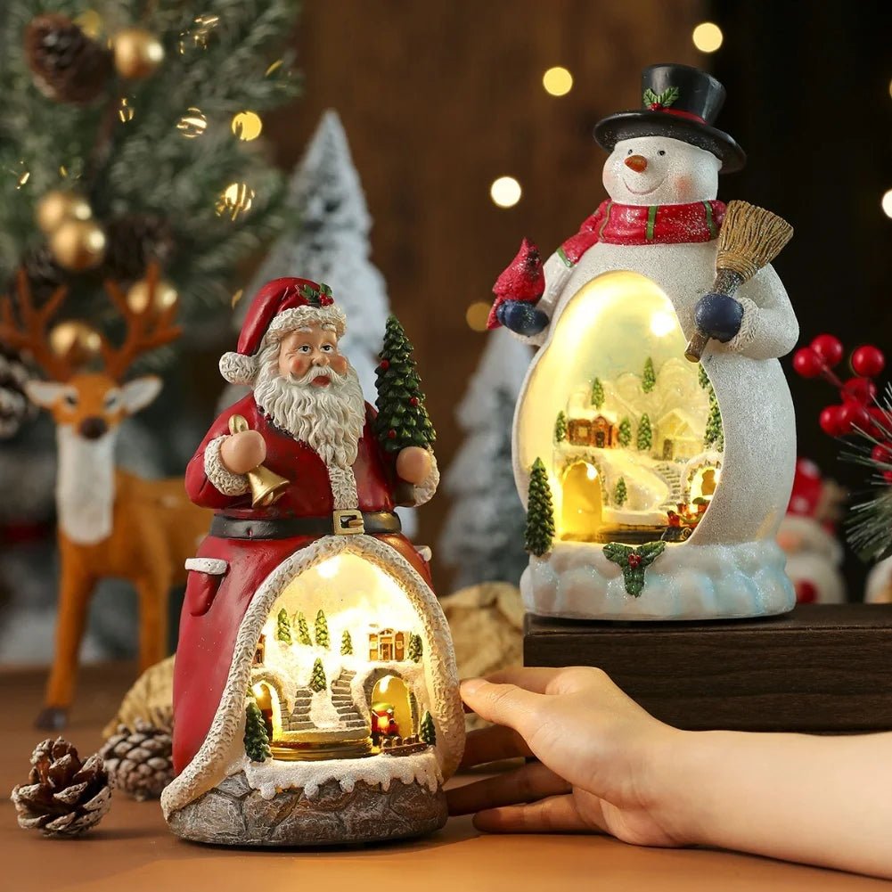 Christmas Ornament Decorations Christmas Resin Santa Snowmen Ornament With Lights Moving Train And Music Festive & Party Decor - drollido