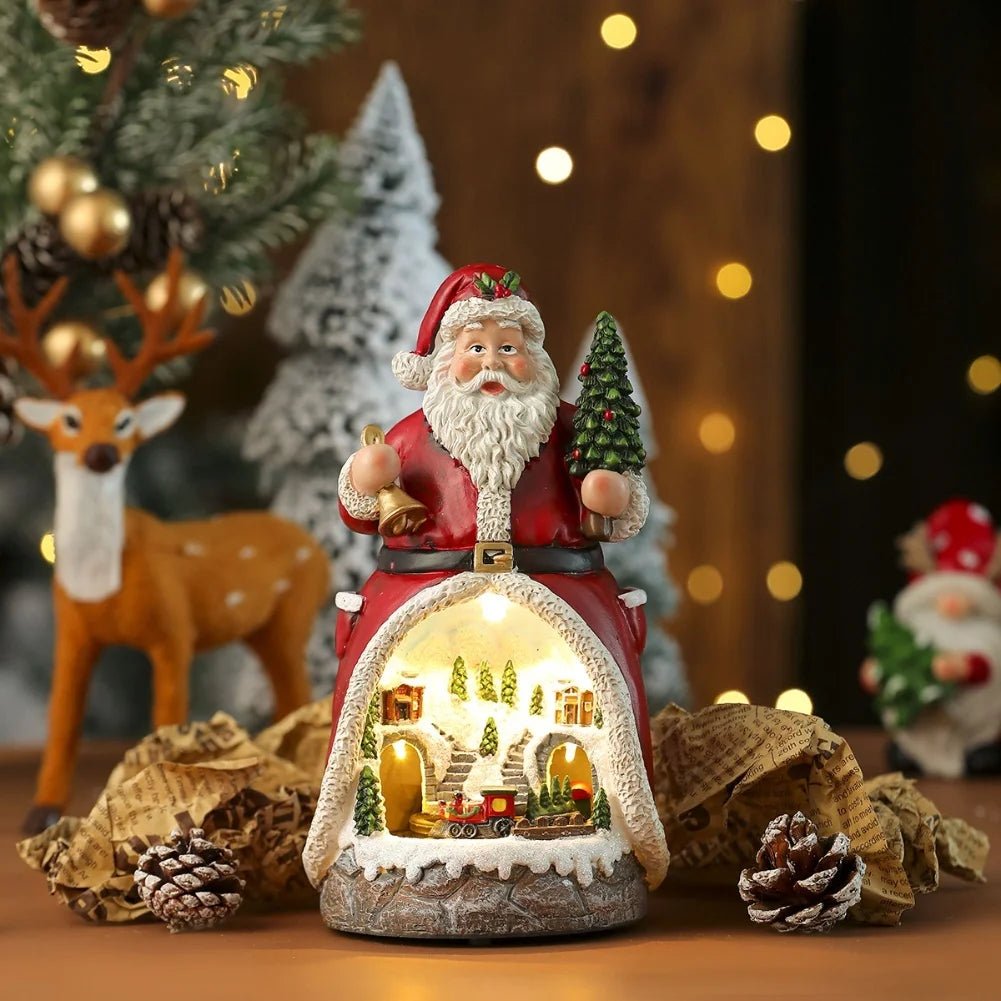 Christmas Ornament Decorations Christmas Resin Santa Snowmen Ornament With Lights Moving Train And Music Festive & Party Decor - drollido