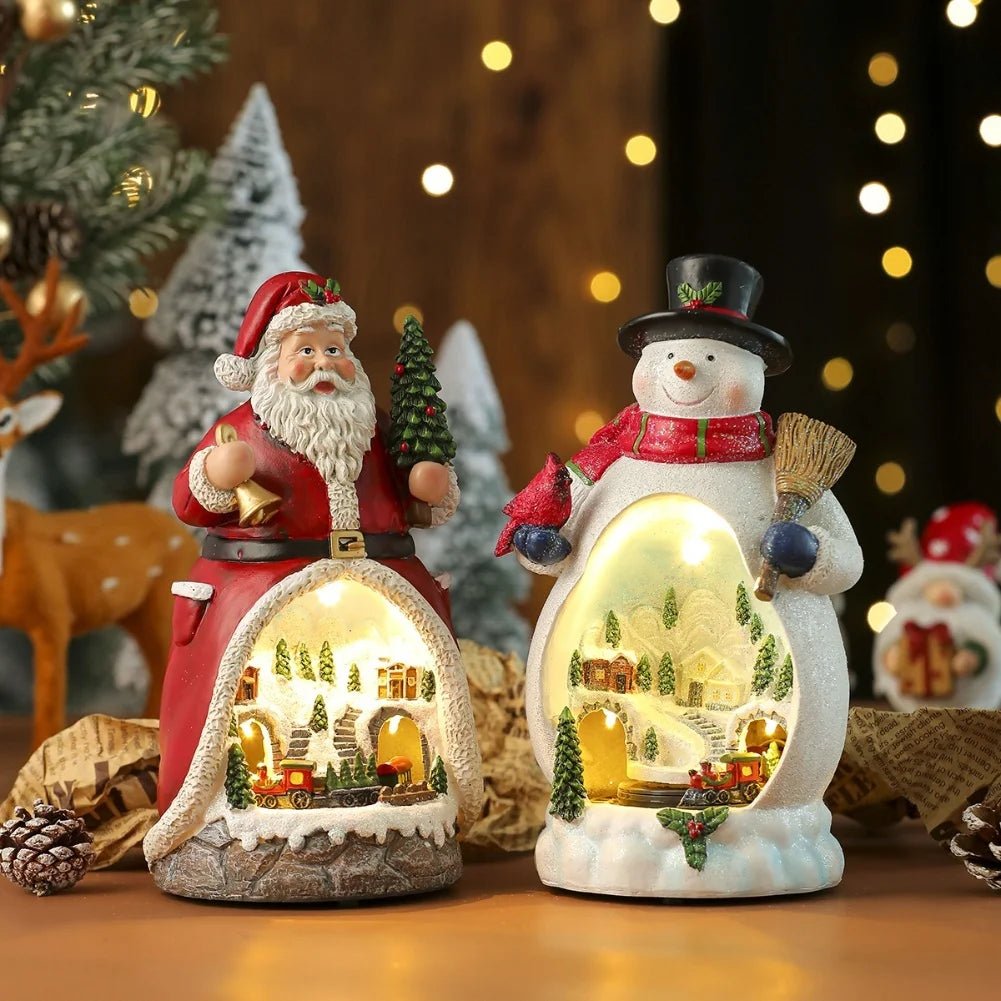 Christmas Ornament Decorations Christmas Resin Santa Snowmen Ornament With Lights Moving Train And Music Festive & Party Decor - drollido