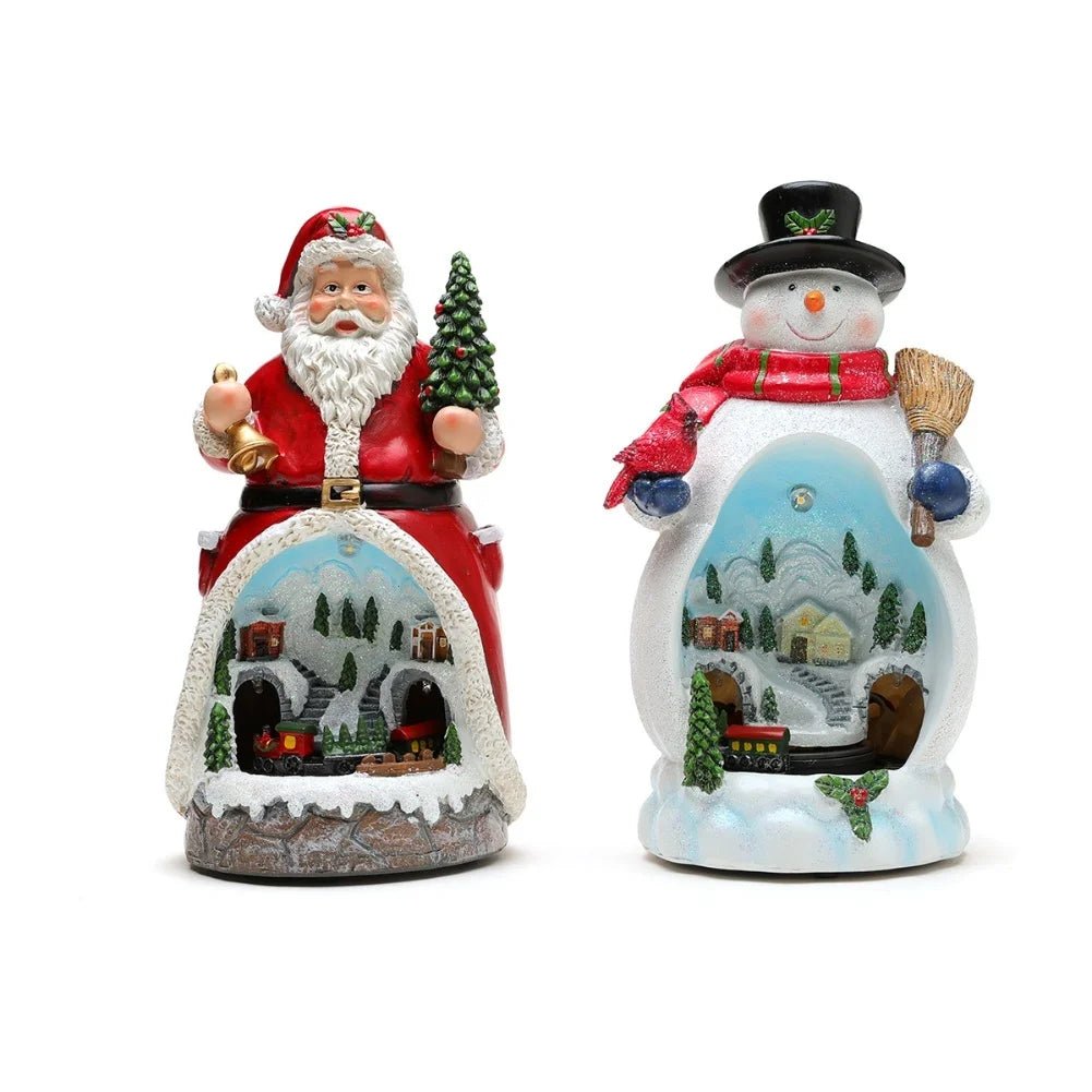 Christmas Ornament Decorations Christmas Resin Santa Snowmen Ornament With Lights Moving Train And Music Festive & Party Decor - drollido
