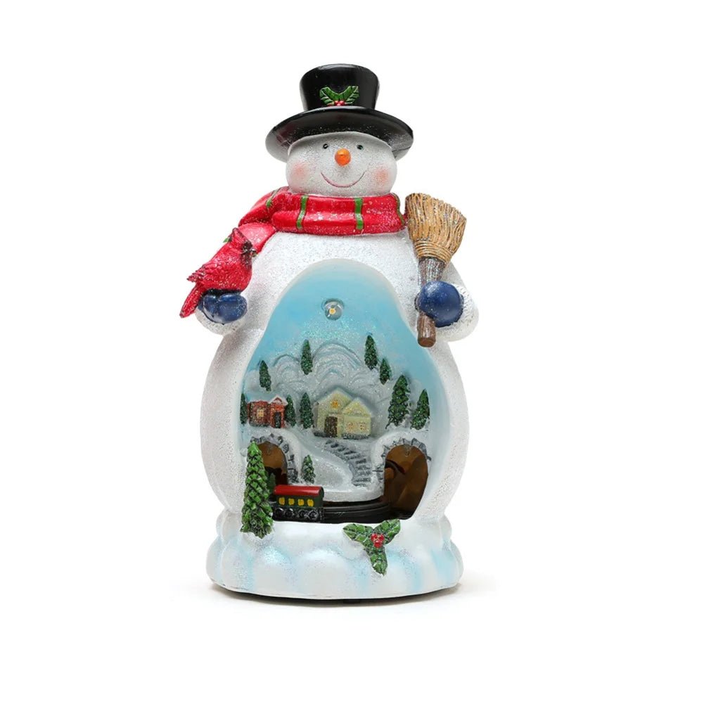 Christmas Ornament Decorations Christmas Resin Santa Snowmen Ornament With Lights Moving Train And Music Festive & Party Decor - drollido