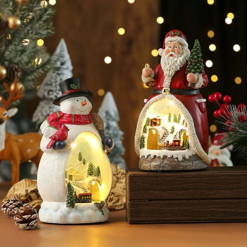 Christmas Ornament Decorations Christmas Resin Santa Snowmen Ornament With Lights Moving Train And Music Festive & Party Decor - drollido