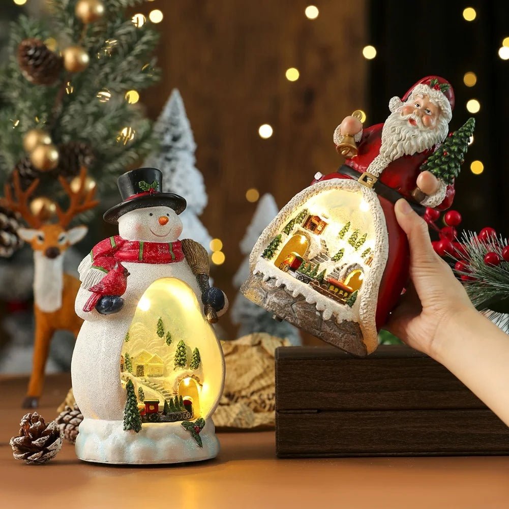 Christmas Ornament Decorations Christmas Resin Santa Snowmen Ornament With Lights Moving Train And Music Festive & Party Decor - drollido