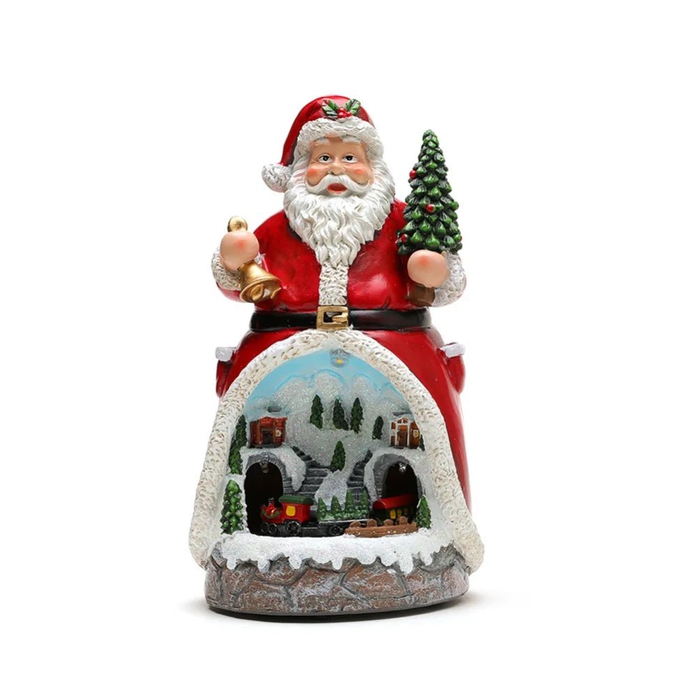 Christmas Ornament Decorations Christmas Resin Santa Snowmen Ornament With Lights Moving Train And Music Festive & Party Decor - drollido