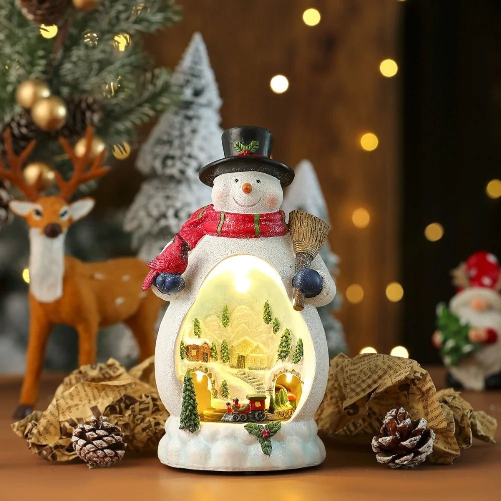 Christmas Ornament Decorations Christmas Resin Santa Snowmen Ornament With Lights Moving Train And Music Festive & Party Decor - drollido
