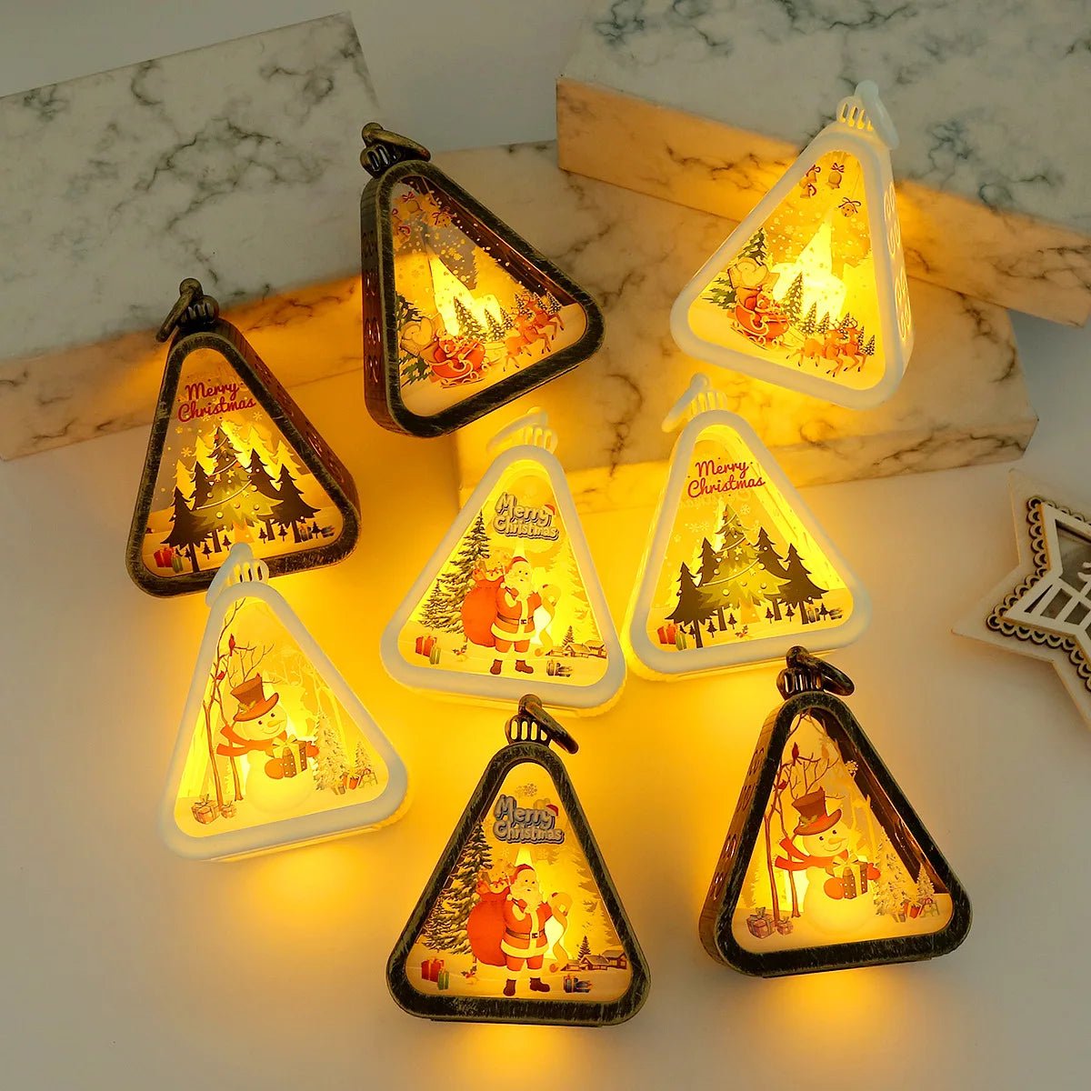 Christmas Retro LED Night Light Lantern | Xmas Holiday Decor Glowing Window Tabletop Ornament Prop Ambiance Gift - drollido