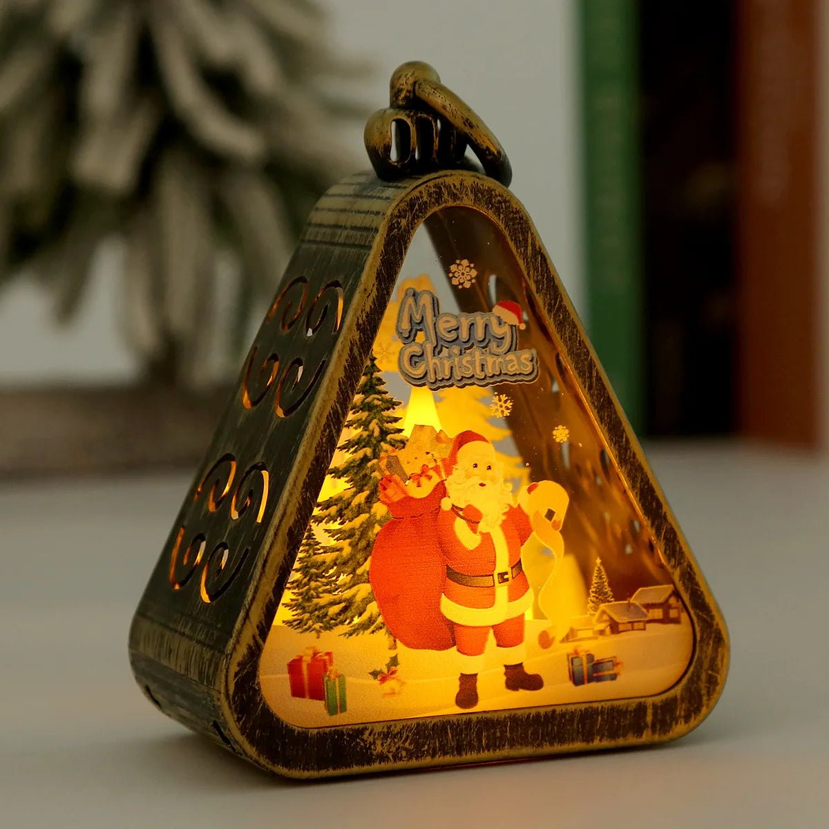 Christmas Retro LED Night Light Lantern | Xmas Holiday Decor Glowing Window Tabletop Ornament Prop Ambiance Gift - drollido