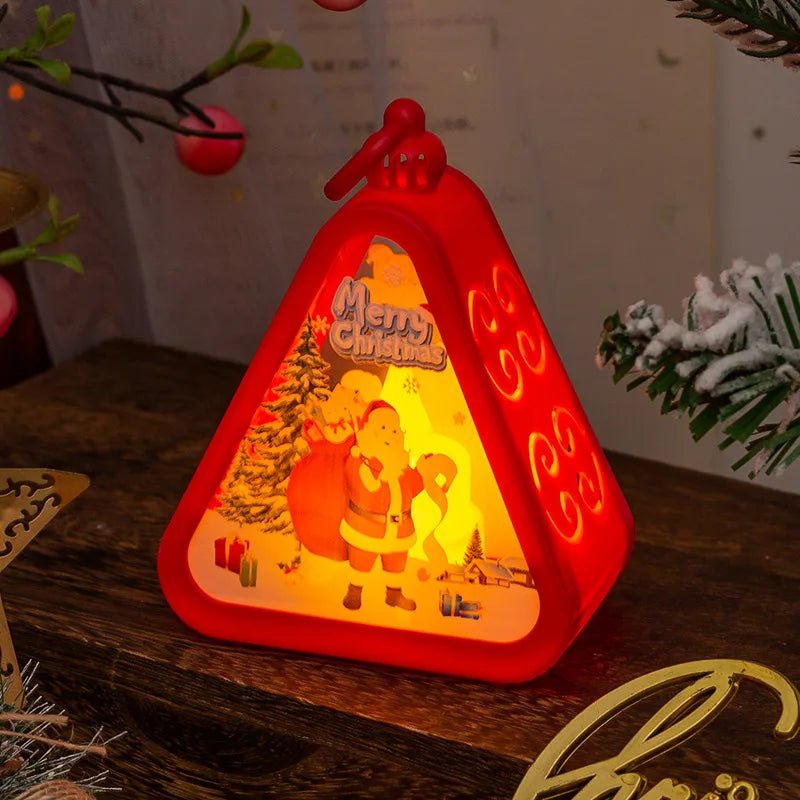 Christmas Retro LED Night Light Lantern | Xmas Holiday Decor Glowing Window Tabletop Ornament Prop Ambiance Gift - drollido