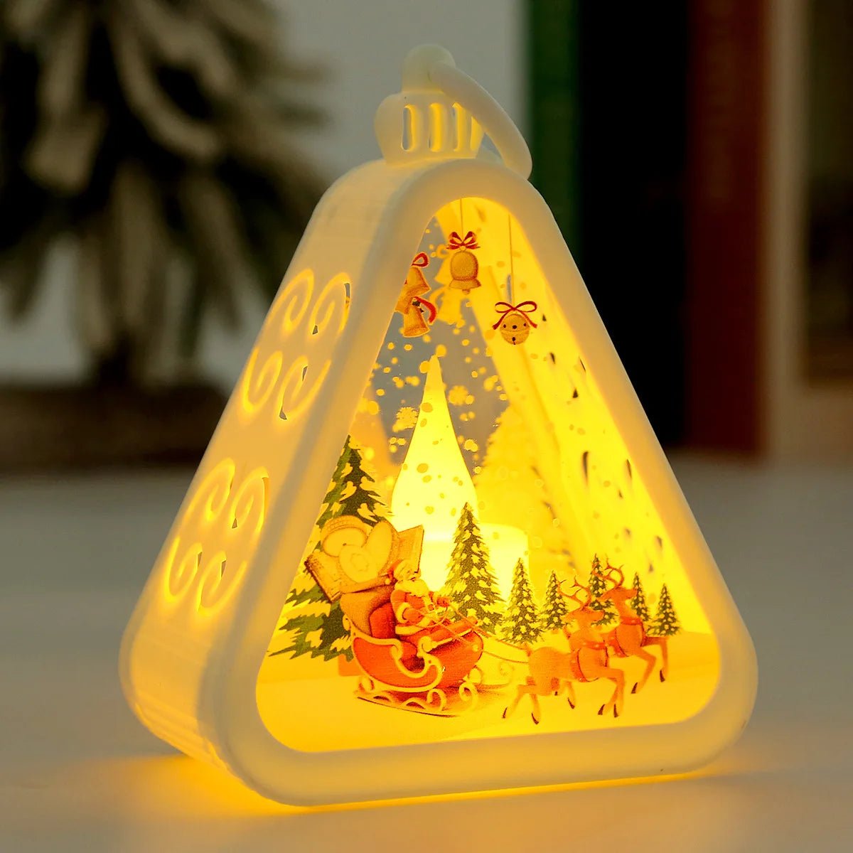 Christmas Retro LED Night Light Lantern | Xmas Holiday Decor Glowing Window Tabletop Ornament Prop Ambiance Gift - drollido