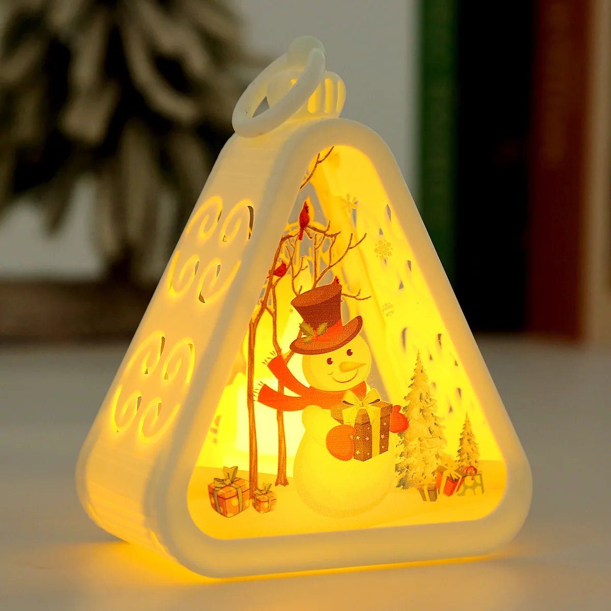 Christmas Retro LED Night Light Lantern | Xmas Holiday Decor Glowing Window Tabletop Ornament Prop Ambiance Gift - drollido