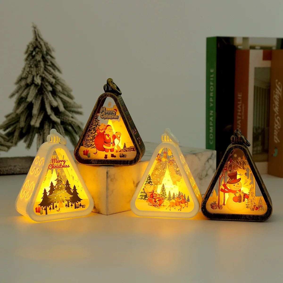 Christmas Retro LED Night Light Lantern | Xmas Holiday Decor Glowing Window Tabletop Ornament Prop Ambiance Gift - drollido