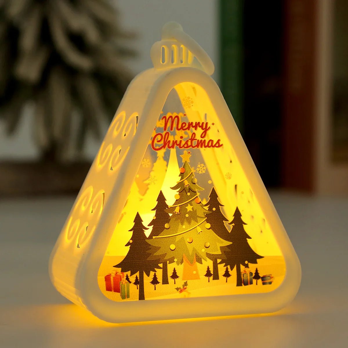 Christmas Retro LED Night Light Lantern | Xmas Holiday Decor Glowing Window Tabletop Ornament Prop Ambiance Gift - drollido