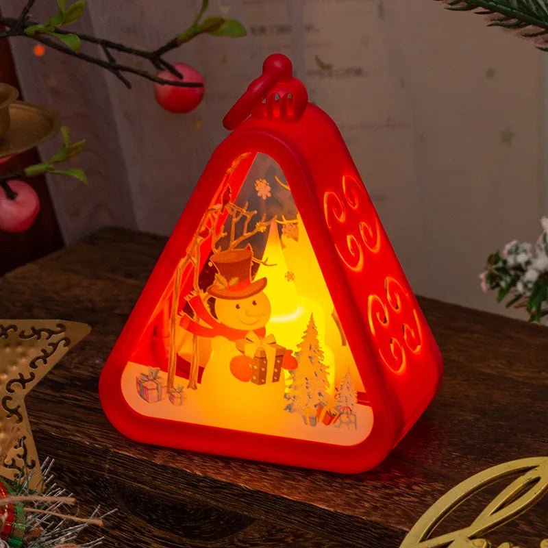 Christmas Retro LED Night Light Lantern | Xmas Holiday Decor Glowing Window Tabletop Ornament Prop Ambiance Gift - drollido