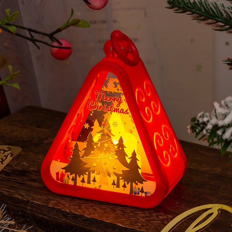 Christmas Retro LED Night Light Lantern | Xmas Holiday Decor Glowing Window Tabletop Ornament Prop Ambiance Gift - drollido